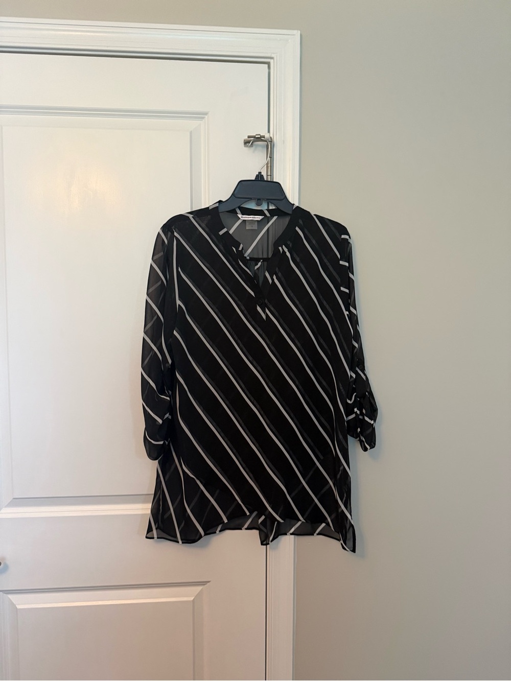 Allison Daley Black and White Diagonal Stripe Tunic